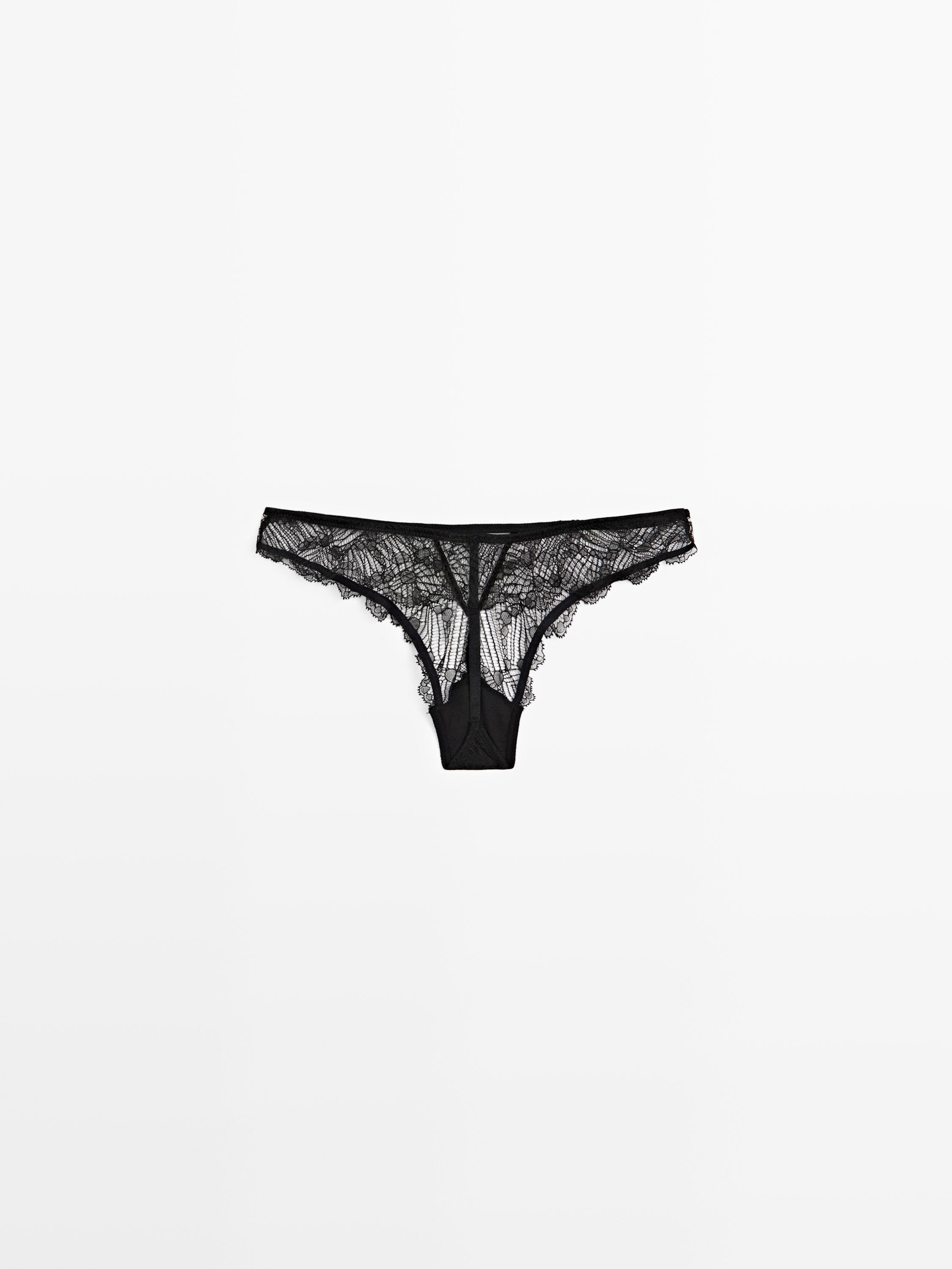 Lace thong with mesh detail