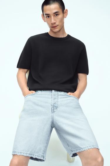 Zara STRAIGHT-LEG 直筒版牛仔短褲 - 淡藍色