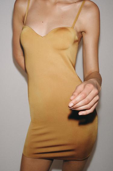 SHORT STRAPPY DRESS - Dark yellow by Zara - Image 3