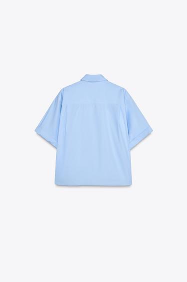 CHEMISE EN POPELINE AVEC POCHE - Bleu clair de Zara - Image 5