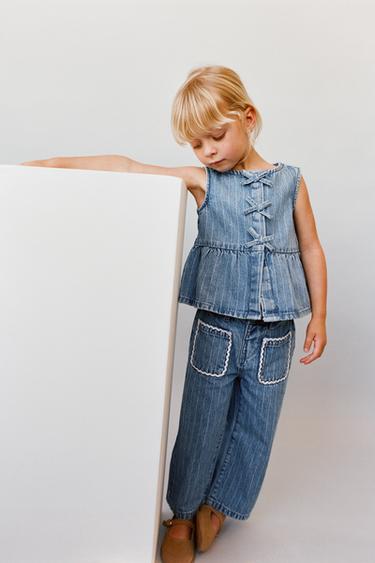 TOP DENIM RAYAS - Azul medio de Zara