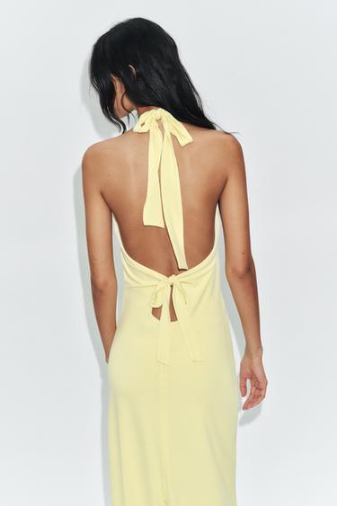 HALTER NECK MIDI DRESS WITH TIE - Yellow by Zara - Image 3