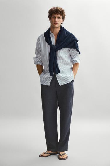 Zara 100% linen striped shirt - Navy blue