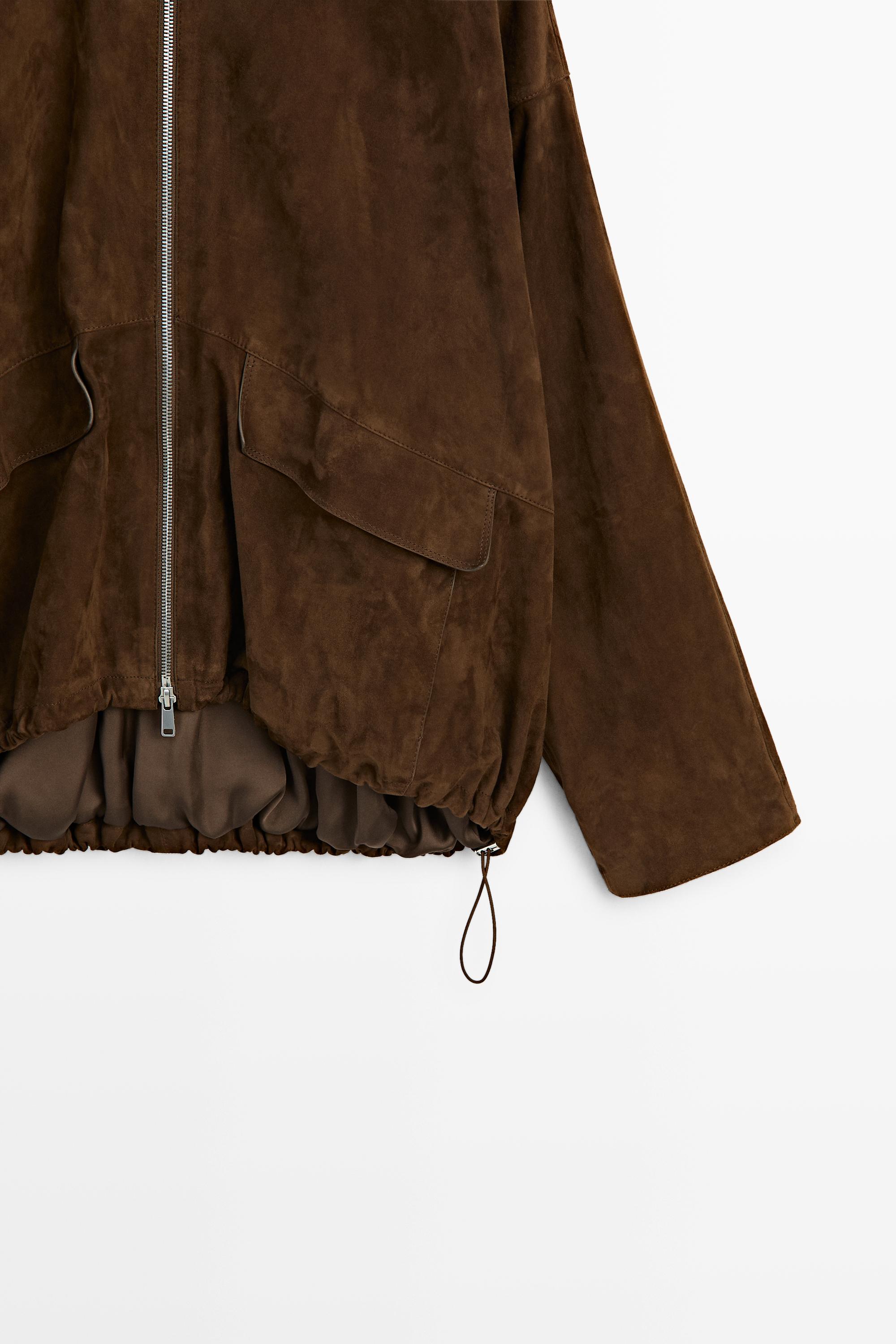 Oversize suede leather bomber jacket