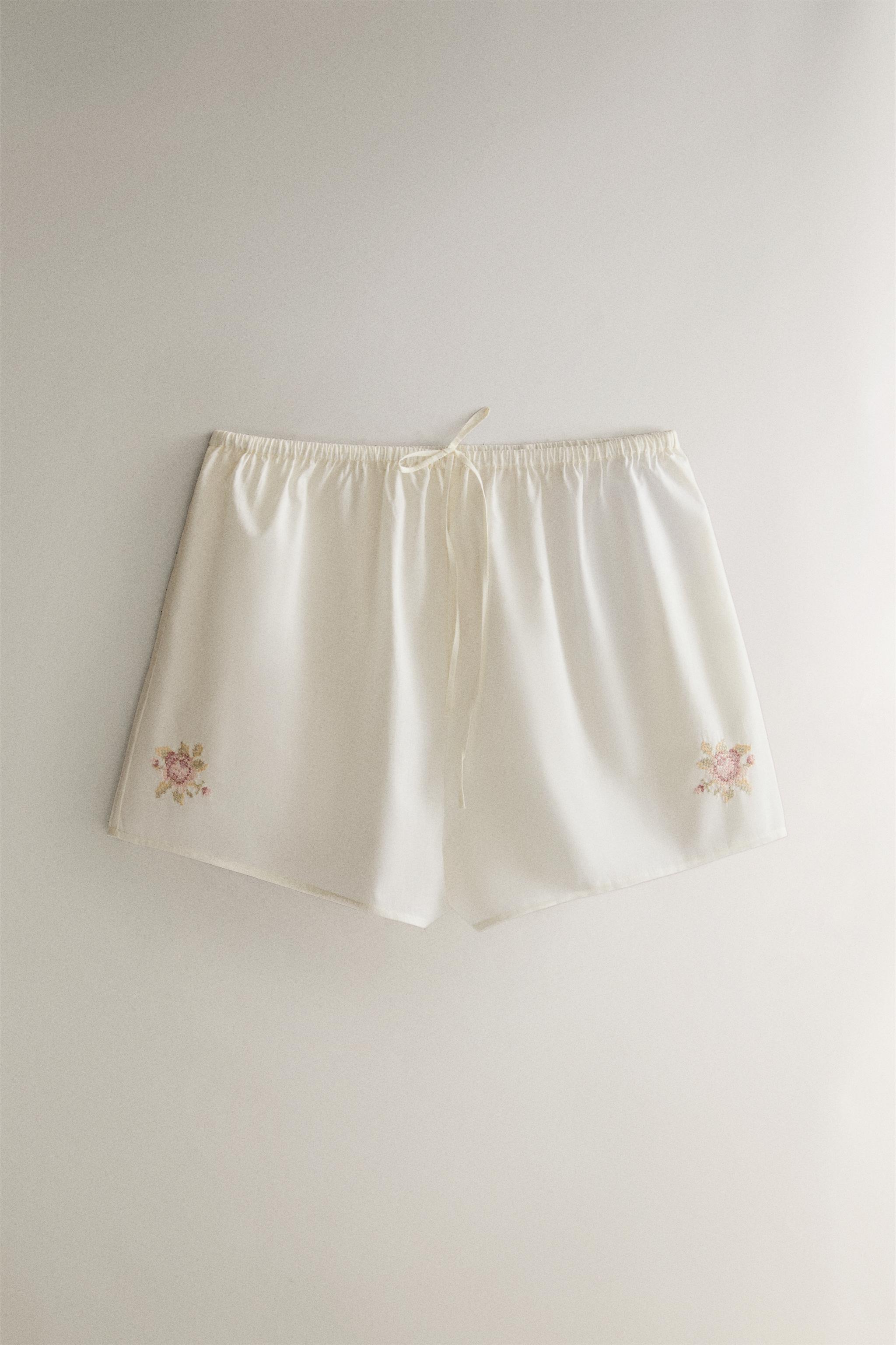 FLORAL EMBROIDERED SHORTS - Oyster-white | ZARA United States