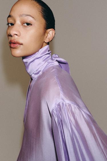 CHEMISE SATINÉE À LIENS ZW COLLECTION - Violet de Zara - Image 8