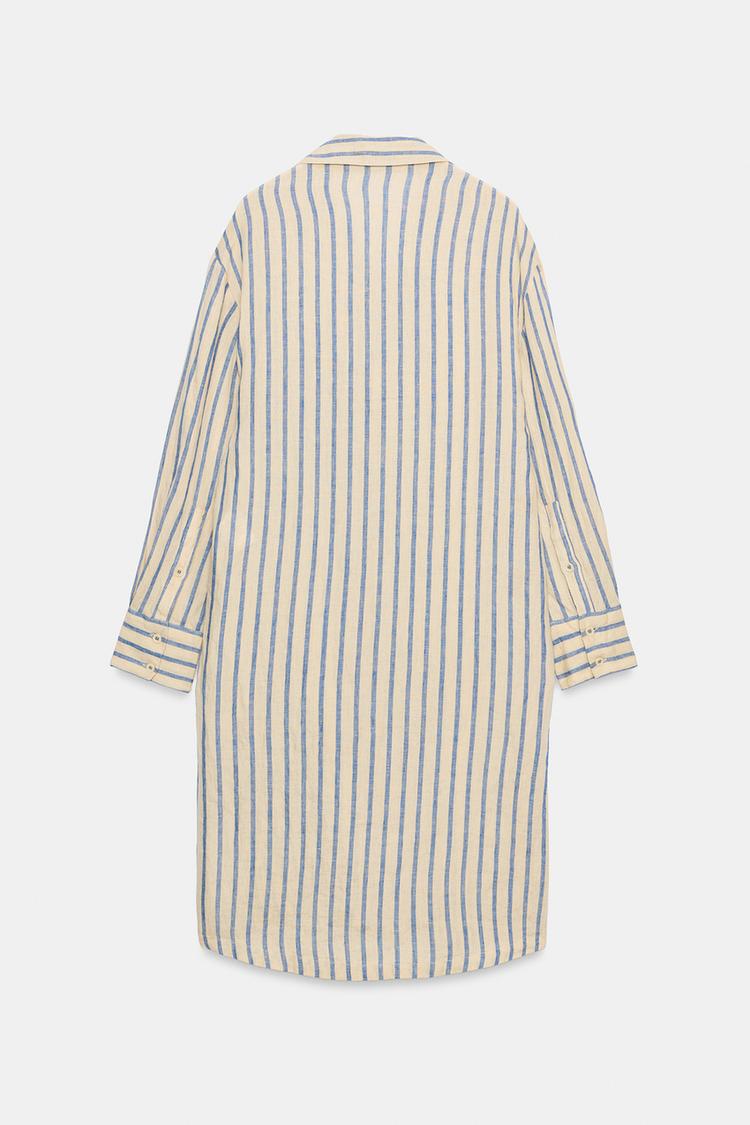 Vestido camisero a rayas de 100% lino de la colección ZW 8
