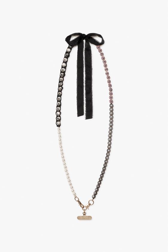 PEARL AND BOW MOBILE CHARM - Black by Zara - Image 0