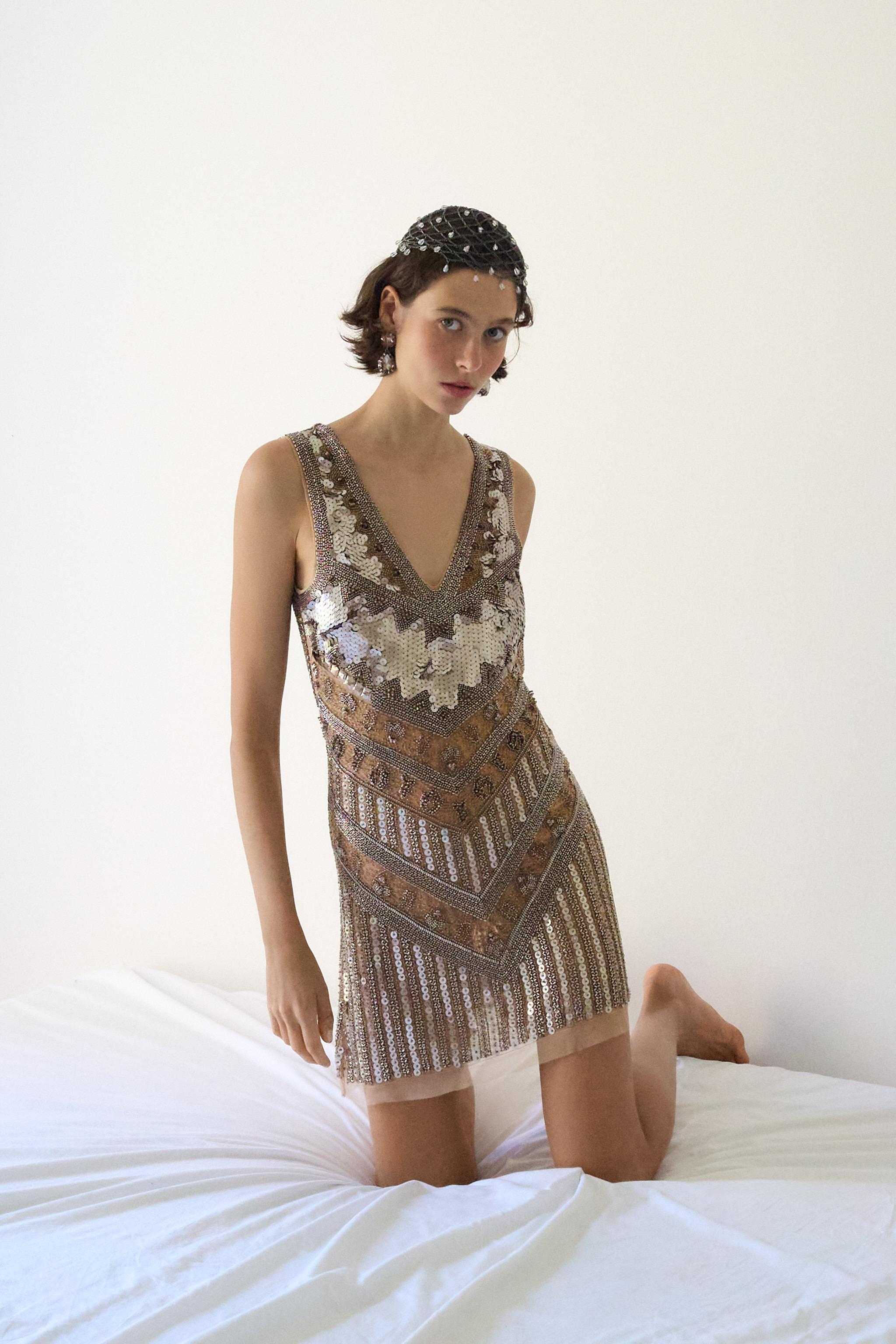 Zara LIMITED EDITION BEADED SEQUIN MINI DRESS