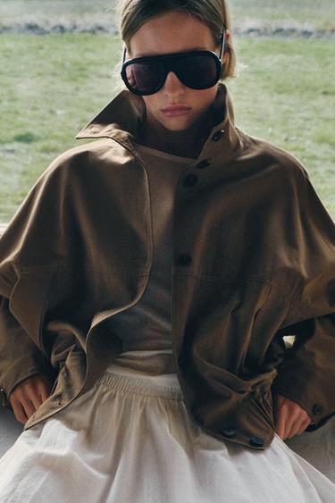 HIGH NECK JACKET WITH ELASTICATED HEM - Brown by Zara