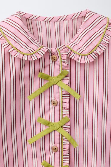 3-6 ANS/ PYJAMA CHEMISE LACETS ET PANTALON RAYURES - Rose de Zara - Image 5