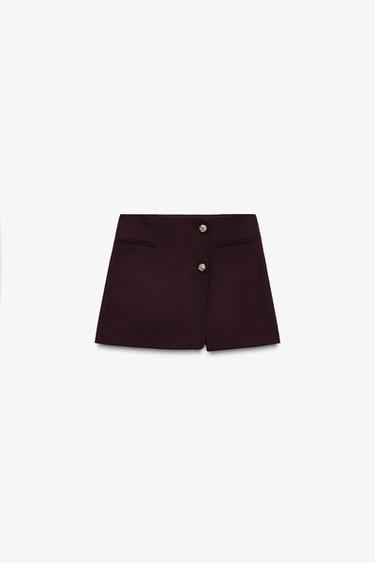 Zara RAISED BUTTON SKORT - Burgundy