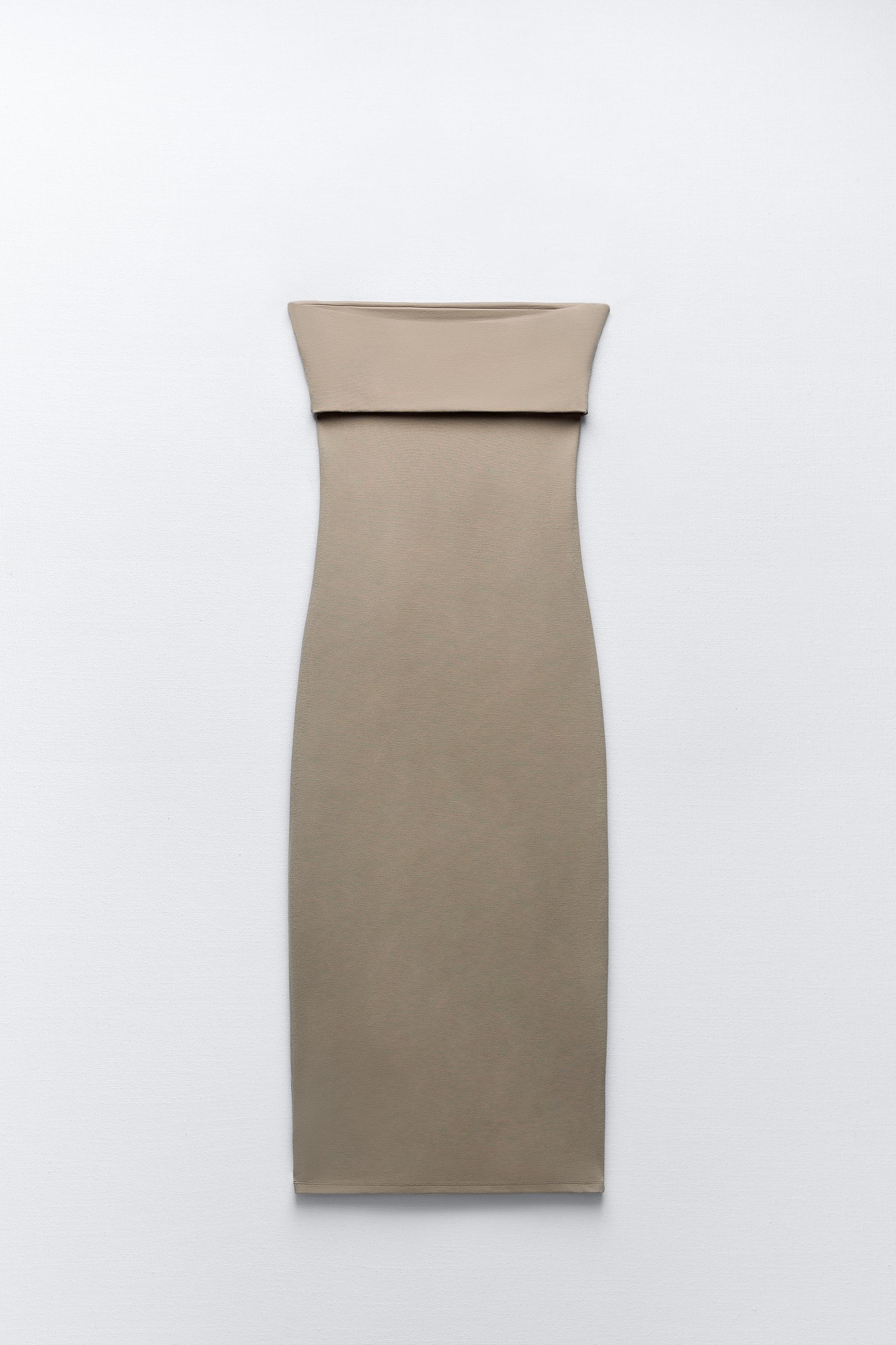 FITTED BANDEAU MIDI DRESS - camel