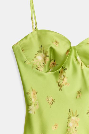 FLORAL PRINT SATIN MINI DRESS - Fluorescent lime by Zara - Image 6