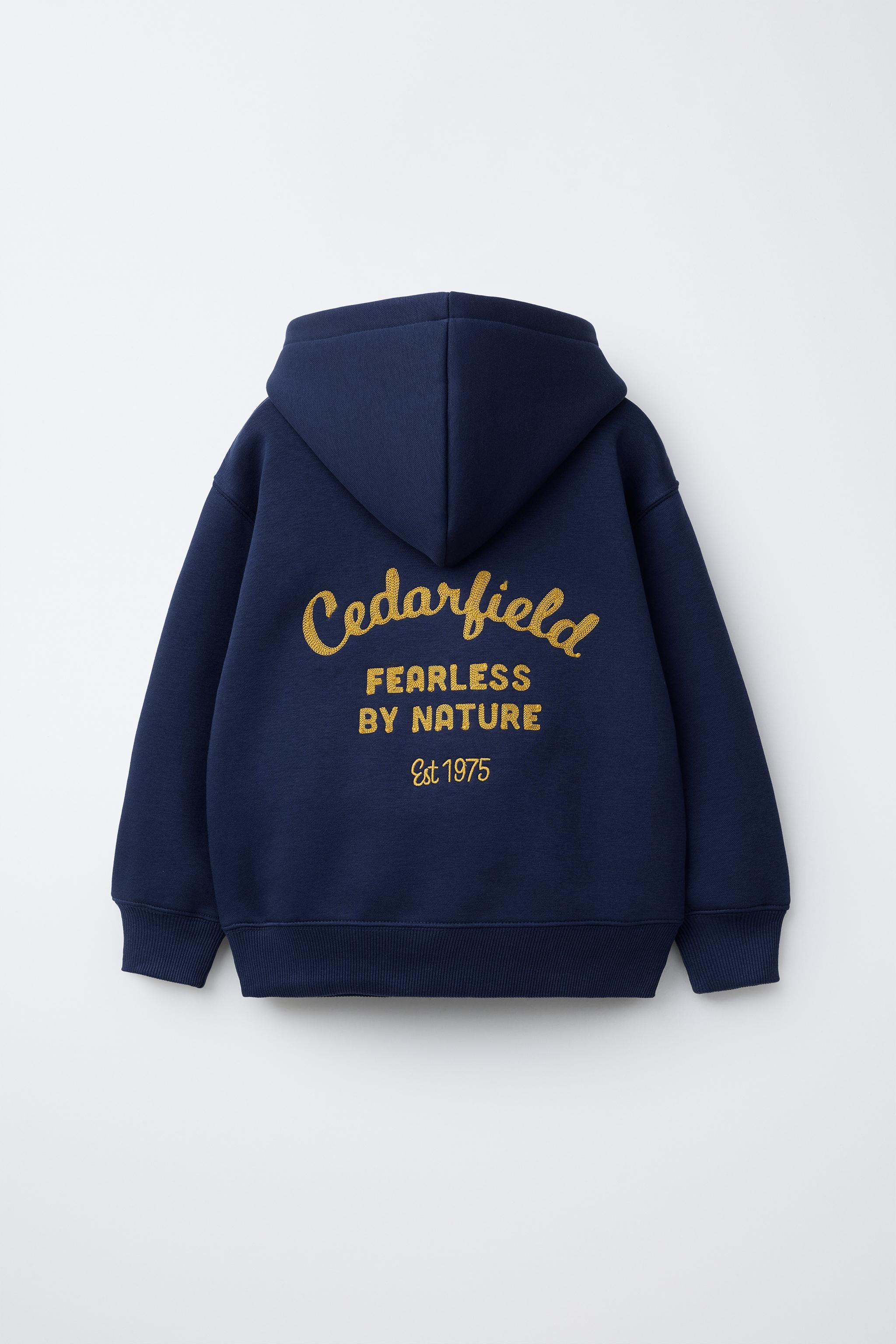 EMBROIDERED TEXT HOODIE - Navy blue | ZARA United States