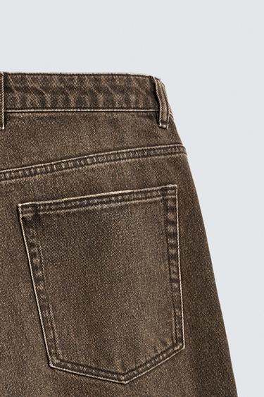 RELAXED FIT WAXED-EFFECT JEANS - Brown by Zara - Image 9