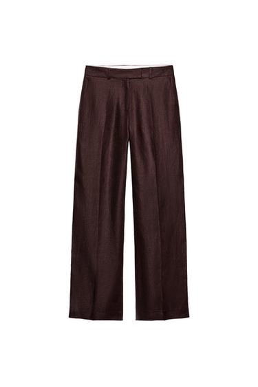 PANTALÓN RECTO 100% LINO - Marrón de Zara