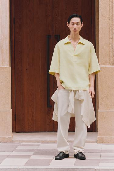 Zara 100% 亞麻 POLO 衫 - 芥末色