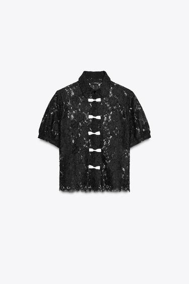 LACE SHIRT WITH BOWS - Black by Zara - Image 5