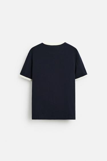 T-SHIRT CÔTELÉ CONTRASTE BASIQUE - Bleu marine de Zara - Image 6