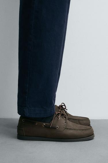 Zara LEATHER BOAT SHOES - Green - Image 0