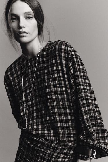 CHECK SHIRT WITH MULTIPOSITIONAL SCARF ZW COLLECTION - Mid-grey by Zara - Image 1