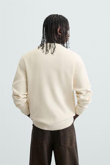 Zara SOFT TEXTURED KNIT SWEATER - Oyster-white