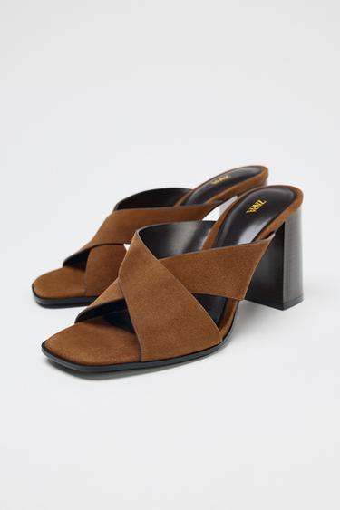 SPLIT SUEDE BLOCK HEEL SANDALS - Brown by Zara - Image 3