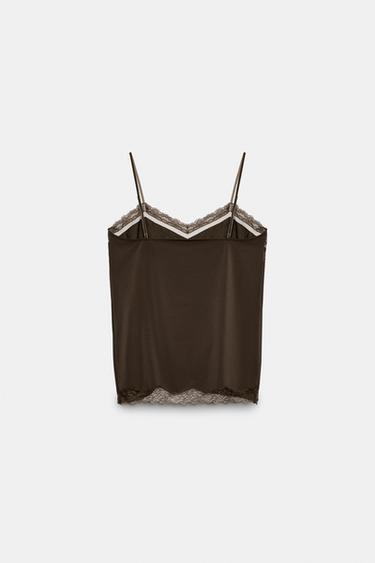LACE-TRIMMED CAMISOLE TOP - Dark brown by Zara - Image 7