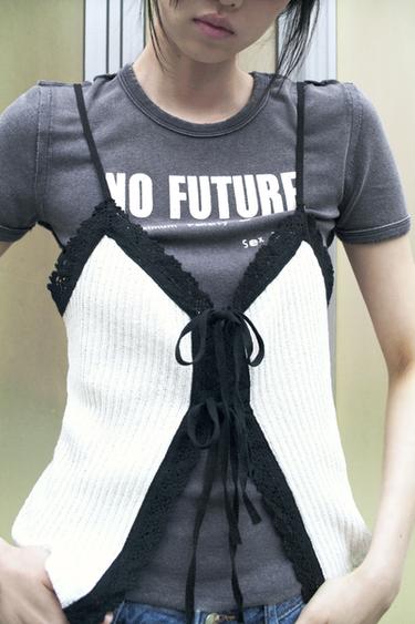 CONTRAST ROMANTIC TOP - Oyster-white by Zara