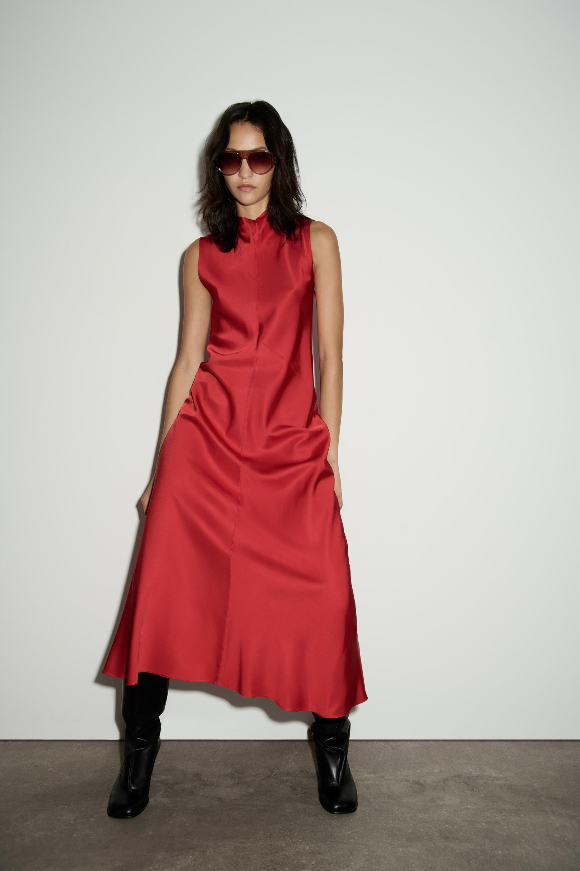 SATIN EFFECT DRESS ZW COLLECTION - Bright red | ZARA United States