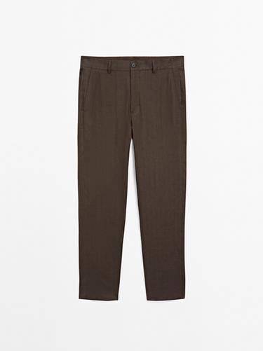 Zara Straight-leg pinstripe trousers - Brown