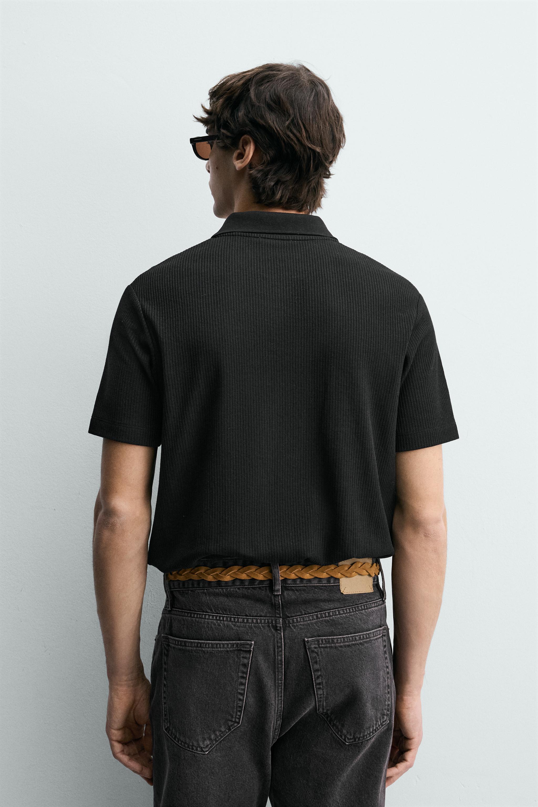 VERTICAL TEXTURED POLO — Black