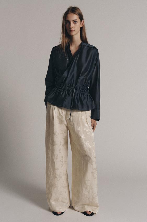 ZW COLLECTION WRAP-OVER FLOWING BLOUSE - Grey / Blue by Zara - Image 0