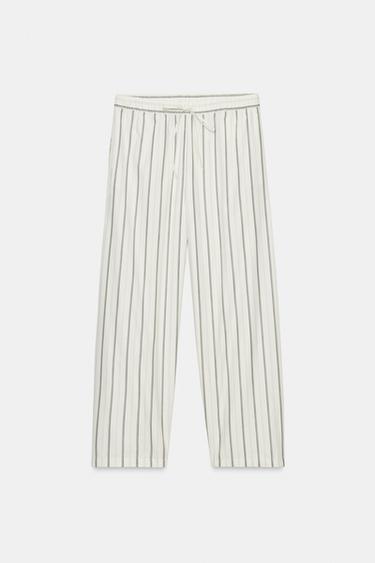 Zara PRUGASTE PANTALONE KAO PIDŽAMA – svetlosmeđa / plava