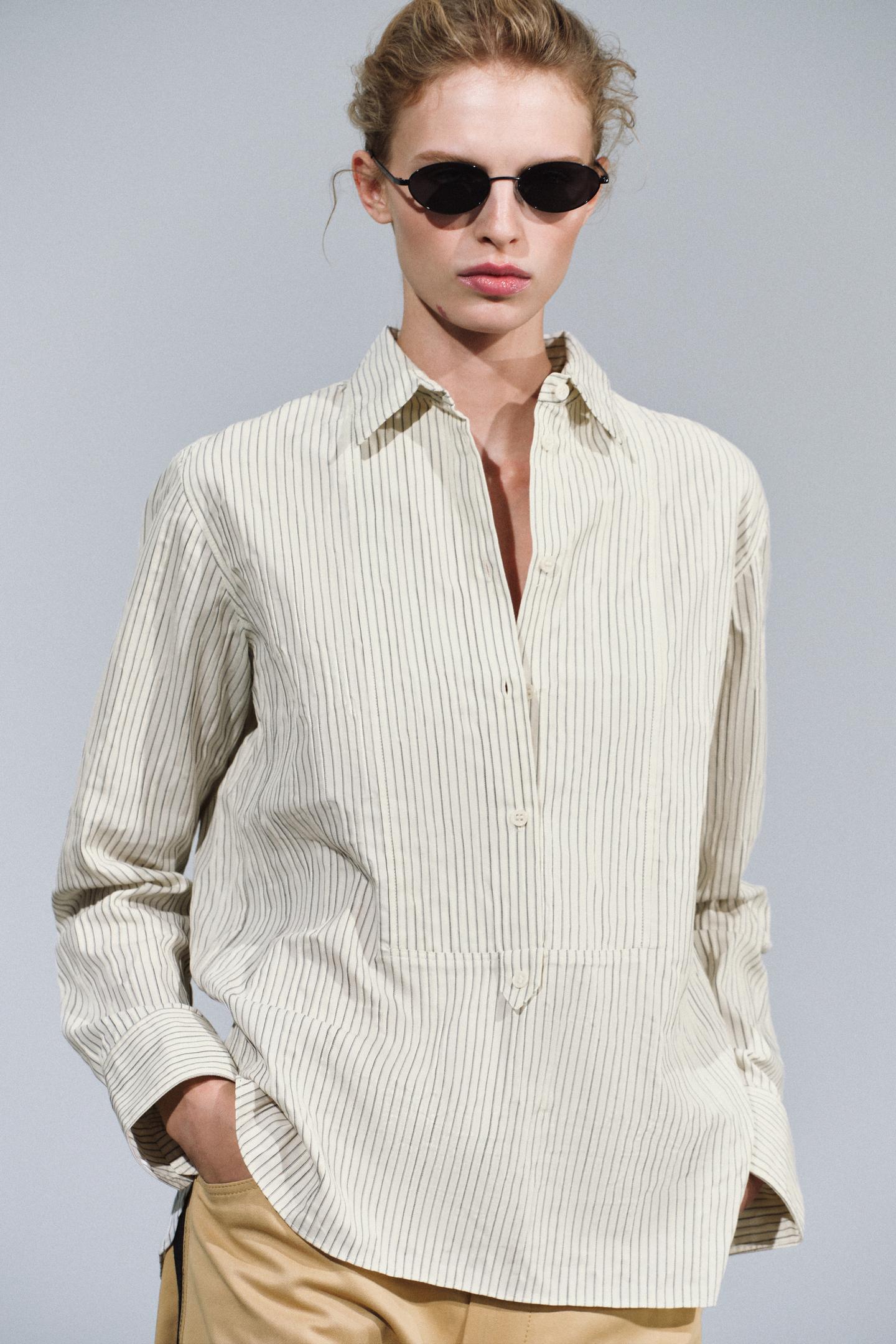 Женская рубашка Zara ZW Collection Striped, цвет: Чёрный / Белый — фото 4