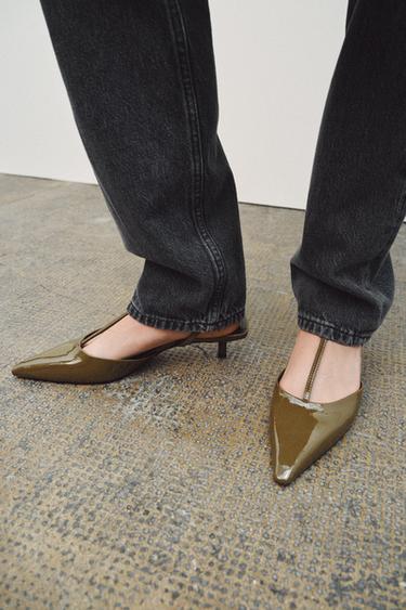 SLINGBACK KITTEN HEEL SHOES WITH STRAPS - Greenish by Zara - Image 0
