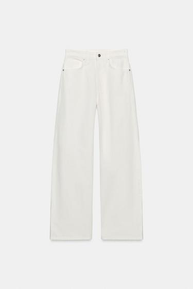 Zara TRF 超寬管高腰牛仔褲 - 磨白色