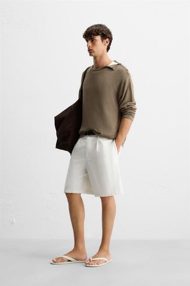 BUTTON-UP KNIT T-SHIRT - Dark beige by Zara - Image 3