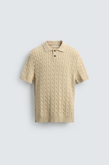 PLAITED TEXTURED KNIT POLO SHIRT - Butter by Zara