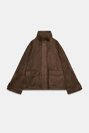 Zara FAUX SUEDE POCKET JACKET - Dark brown - Image 0