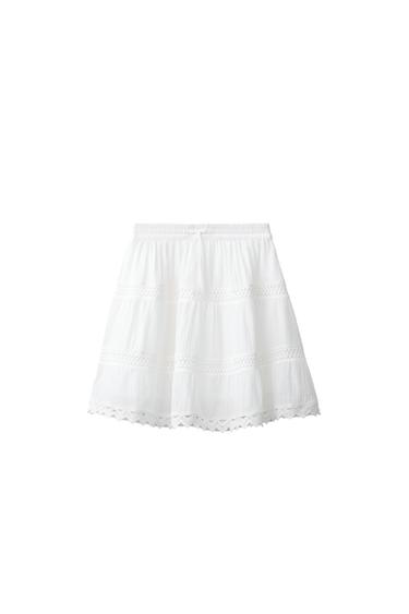 FALDA ROMÁNTICA PANELES ENTREDÓS - Blanco de Zara