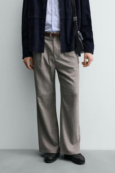 HERRINGBONE TEXTURED TROUSERS - Beige by Zara