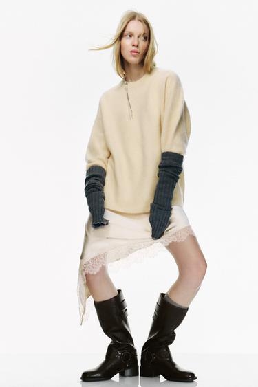 BOTA PLANA BORDADA DE COURO - Marrom da Zara