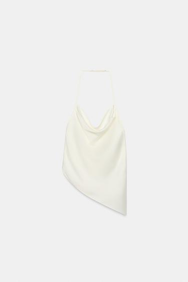Zara SATIN-EFFECT HALTER TOP - Oyster-white - Image 0