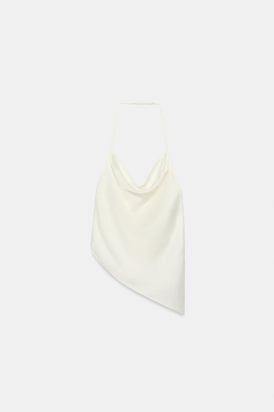 Zara SATIN-EFFECT HALTER TOP - Oyster-white - Image 0