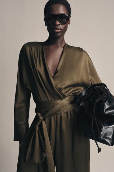 SATIJNEN BOMBACH JUMPSUIT ZW COLLECTION - Donker kaki van Zara