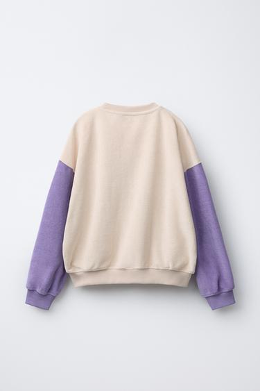 SWEAT ÉPONGE À MANCHES EN CONTRASTE - Écru de Zara - Image 1