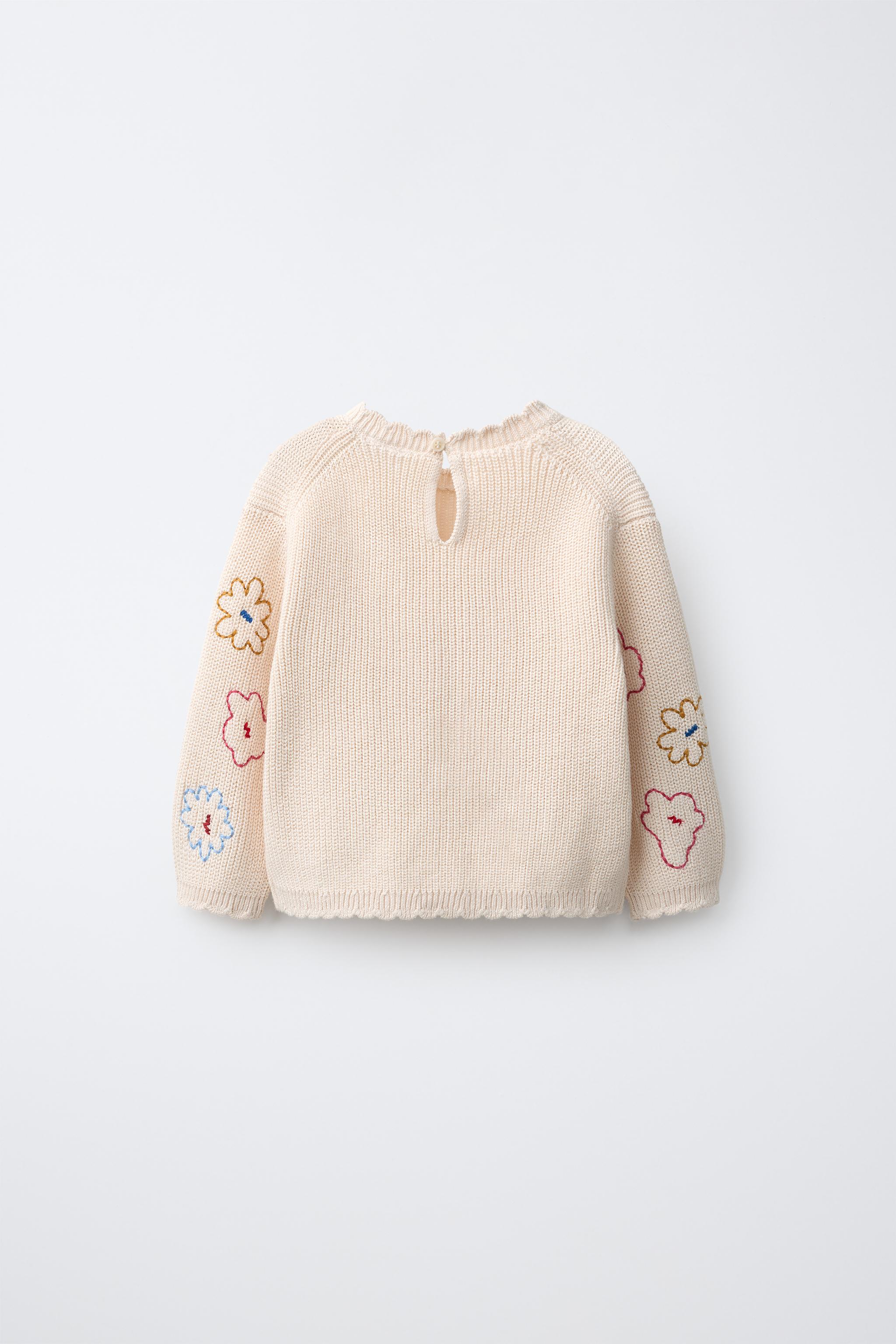 PULL EN MAILLE À FLEURS BRODÉES 100 % COTON