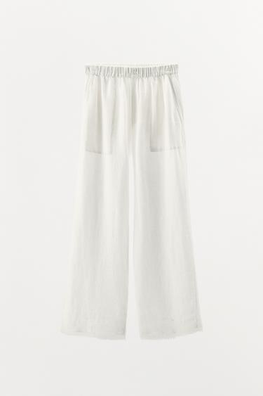 LINEN BLEND DOUBLE BUTTON TROUSERS - White by Zara - Image 6